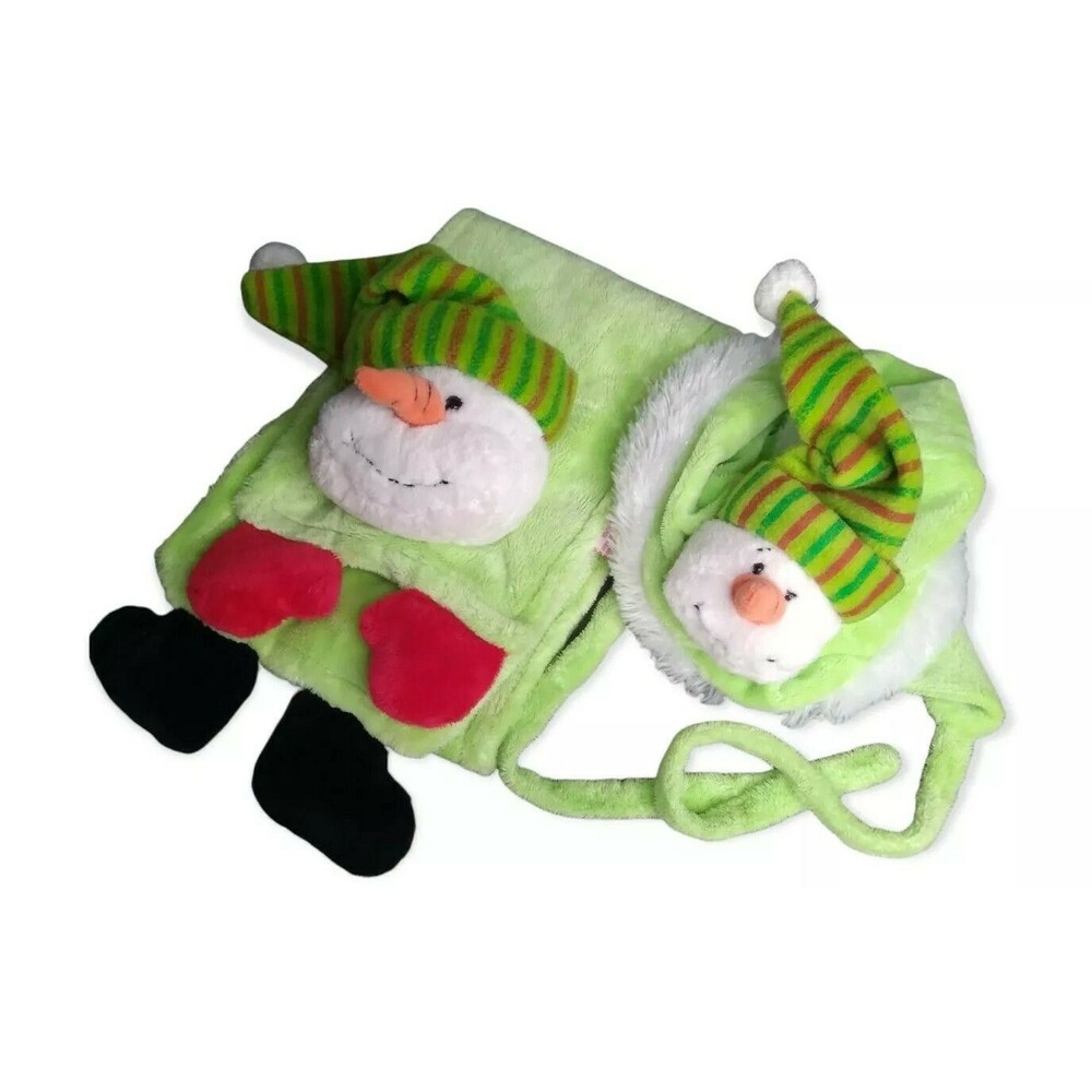 Ganz Snowman Scarf Set Hat Neck Cozy Cuties Green Kids Winter Cap Headwear